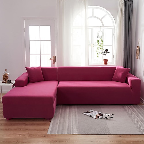 Stretch-Sofabezug, Schonbezug, weinrot, elastisch, Sofagarnitur, Sessel, Loveseat, 4- oder 4- oder 3-Sitzer, L-Form, graublau, einfarbig, weich, strapazierfähig, waschbar Image
