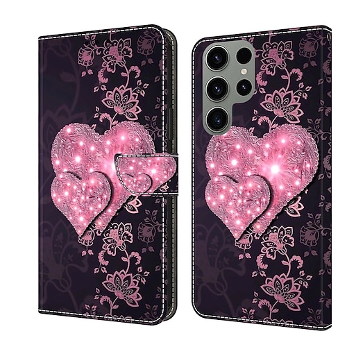 Handy Hülle Handyhüllen Für Samsung Galaxy S26 Ultra Plus S25 S23 S22 S21 FE S21 Ultra Plus A14 A53 A13 A23 Brieftaschenhülle Mit Kartenhalter Magnetischer Flip Ständer Grafik Schmetterling Blume TPU Image