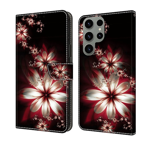 Handy Hülle Handyhüllen Für Samsung Galaxy S26 Ultra Plus S25 S23 S22 S21 FE S21 Ultra Plus A14 A53 A13 A23 Brieftaschenhülle Mit Kartenhalter Magnetischer Flip Ständer Grafik Schmetterling Blume TPU Image