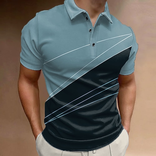Herren Geometrisch Poloshirts Golfshirt Kurzarm Polo-Shirts Hemden mit Kragen Business-Casual Urlaubskleidung Formelle Kleidung Festivalkleidung Knöpfe 3D-Druck Rote Königsblau Blau Image