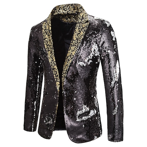 Disco Blazer 1980er Jahre 2 Farben glänzender Pailletten Smoking Slim Fit Reverskragen Anzüge Karnevalskostüm Herren Erwachsene Halloween Karneval Hochzeit Party Club Smoking Image