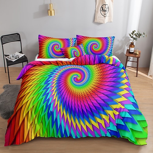 3-teiliges 3D-Vortex-Bettbezug-Set, Hotelbettwäsche-Sets, Bettdeckenbezug mit weicher, leichter Mikrofaser, 1 Bettbezug, 2 Kissenbezüge für Doppel-/Queen-/King-Size-Betten (1 Kissenbezug für Twin/Einzelbett). Image