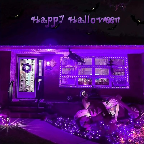 Lila Halloween-Lichterkette mit 8 Funktionen, dekorative Halloween-Lichterkette für den Innen- und Außenbereich, Niederspannungs-Sicherheitsstecker, 10 Meter, 100 Lichter, 20 Meter, 200 Lichter, 30 Image