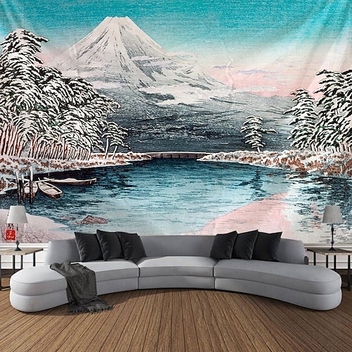 Ukiyo-e japanischer Kunst-Hängeteppich, Architektur-Wellen-Wandkunst, großer Wandteppich, Wanddekoration, Fotografie, Hintergrund, Decke, Vorhang, Zuhause, Schlafzimmer, Wohnzimmer, Dekoration Image