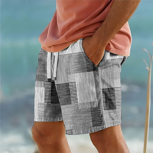 Herren Farbblock Patchwork Geometrie Badehosen Badeshorts Boardshorts Mittlere Taille Urlaub Hawaiianisch Lässig Urlaub Ferien Strand Kordelzug mit Mesh-Futter Elastischer Bund Designer Bekleidung Image