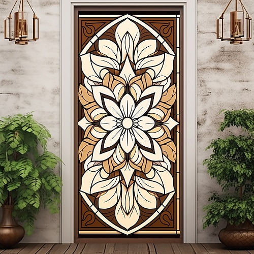 Buntglas-Blumen-Türabdeckungen, Wanddekoration, Türteppich, Türvorhang, Dekoration, Hintergrund, Türbanner, abnehmbar, für Haustür, Innen- und Außenbereich, Heimdekoration, Bauernhaus-Dekoration Image