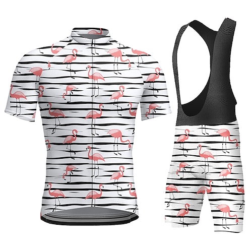 Herren Radtrikot mit Trägershorts Kurzarm Mountainbike MTB Straßenradsport Sommer Dunkelgrau Schwarz Weiß Grafik Flamingo Lustig Fahhrad 3D-Polster Schnelltrocknend Rückentasche Image