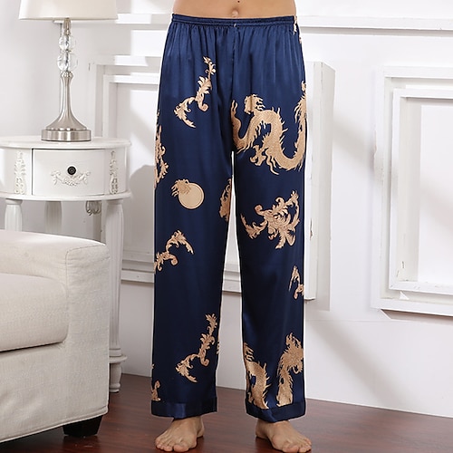 Herren Pyjamahose Schlafanzüge Lounge Hose Seidenhose Grafik-Drucke Stilvoll Brautkleider schlicht Komfort Heim Täglich Bett Kunstseide Komfort Sommer Frühling Schwarz Rote Image