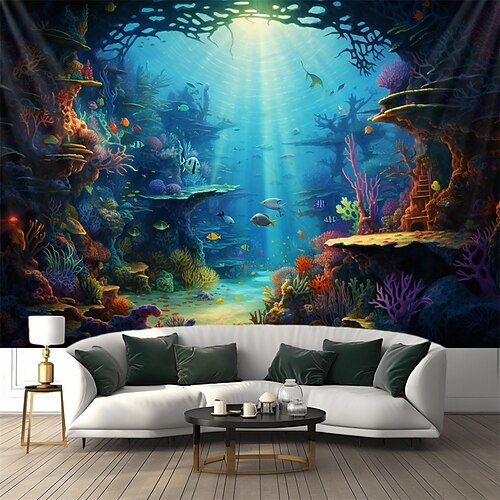 Unterwasserwelt hängende Wandteppich-Wandkunst, großer Wandteppich, Wanddekoration, Fotografie, Hintergrund, Decke, Vorhang, Zuhause, Schlafzimmer, Wohnzimmer, Dekoration Wandtuch XXL Natur Image