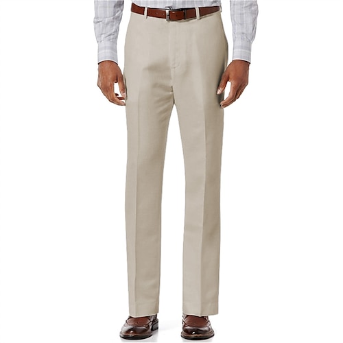 Herren Leinenhosen Hose Anzughose Sommerhose Faltenhose Tasche Gerader Schnitt Einfach Komfort Weich Formell Geschäft Lässig Mode Klassisch Weiß Marineblau Mikroelastisch Image