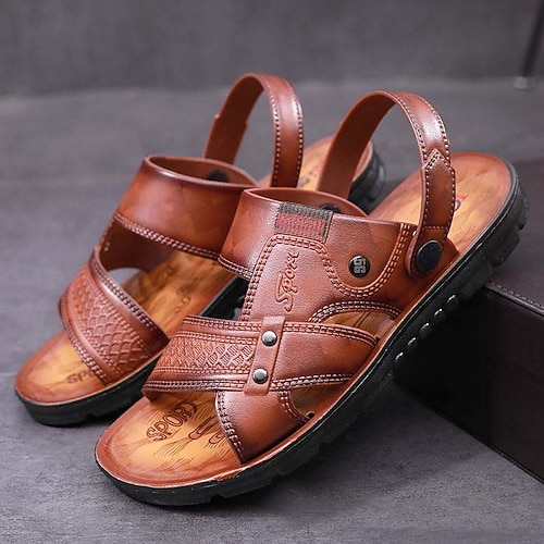 Herren Sandalen Hausschuhe Slippers Komfort-Sandalen Wanderschuhe Brautkleider schlicht Strand Design Täglich Strand PVC Wasserdicht Atmungsaktiv Komfortabel Halbschuhe Gelb Braun Sommer Image