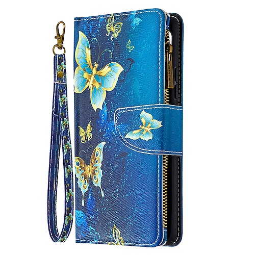 Handy Hülle Handyhüllen Für Samsung Galaxy S26 Ultra Plus S24 S23 S22 S21 FE S21 Ultra Plus S20 A54 A73 A53 Brieftaschenhülle Flip Mit Handgelenkschlaufe Ständer Baum Schmetterling Blume Image