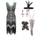 1920er Flapper Kleid mit 20er Accessoires Set Damen Pailletten Quaste Fransen Kostüm Retro Vintage Cosplay Partyamp; Cocktailkleid am Abend