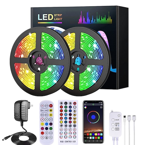 LED Smart Strip Lichter Lichter 20m RGB Musik-Sync 12V Wasserdicht LED Strip 2835 SMD Farbwechsel LED Licht mit Bluetooth Controller Adapter für Schlafzimmer Zuhause TV Hintergrundlicht DIY Dekor Image