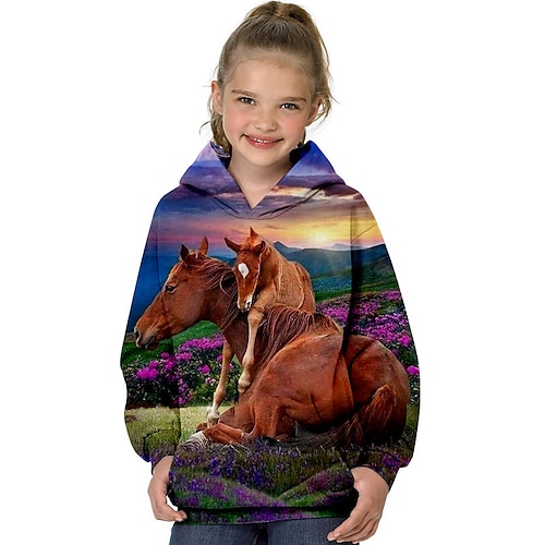 Mädchen 3D Tier Geometrisch Kapuzenpullover Langarm 3D-Druck Aktiv Modisch Basic kinderkleidung 2-13 Jahre Sports Outdoor Image