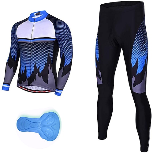 Herren Radtrikot mit Hose Langarm Mountainbike MTB Straßenradsport Frühling Herbst Rot Purpur Orange Tupfen Gemustert Horizontale Streifen Lustig Fahhrad 3D-Polster Schnelltrocknend Rückentasche Image