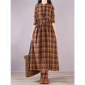 Damen Kariertes Kleid Casual kleid Baumwoll-Leinenkleid Maxidress Leinen Tasche Bedruckt Basic Klassisch Täglich Urlaub Ständer Langarm Herbst Winter Gelb Rote Plaid