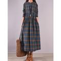 Damen Kariertes Kleid Casual kleid Baumwoll-Leinenkleid Maxidress Leinen Tasche Bedruckt Basic Klassisch Täglich Urlaub Ständer Langarm Herbst Winter Gelb Rote Plaid