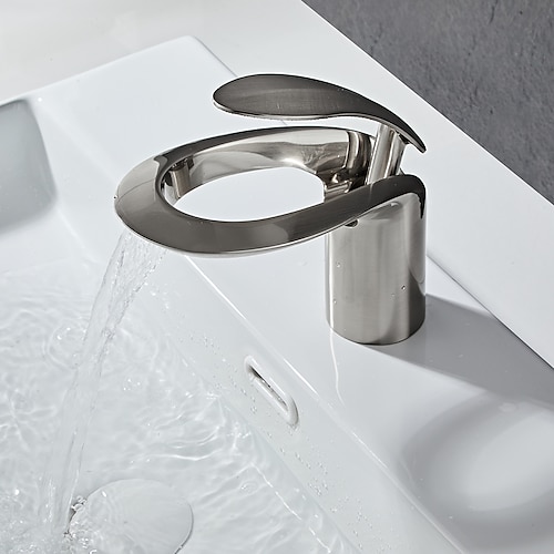 Waschbecken-Mischbatterie, Messing mattschwarzer Wasserfall weit verbreiteter Einhand-Einloch-Waschtischarmatur mit Heiß- und Kaltschalter Chromweiß Image