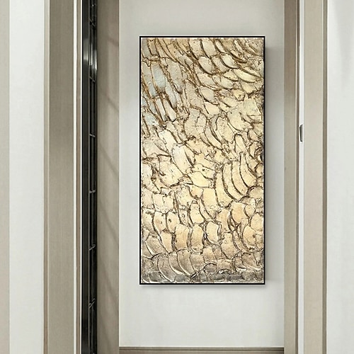 Handgefertigtes Ölgemälde auf Leinwand, Wandkunst, Dekoration, moderne abstrakte goldene Textur für Wohnkultur, gerolltes, rahmenloses, ungedehntes Gemälde Image