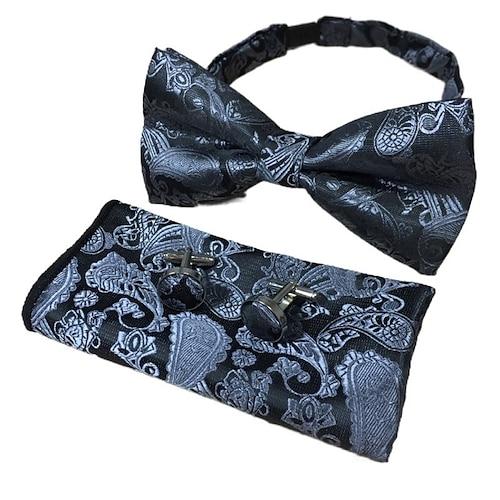 Herren Krawatten Fliege Einstecktuch Manschettenknöpfe Sätze Fliege Geschenkbox Büro Hochzeit Gentleman Jacquard