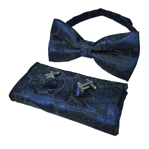 Herren Krawatten Fliege Einstecktuch Manschettenknöpfe Sätze Fliege Geschenkbox Büro Hochzeit Gentleman Jacquard