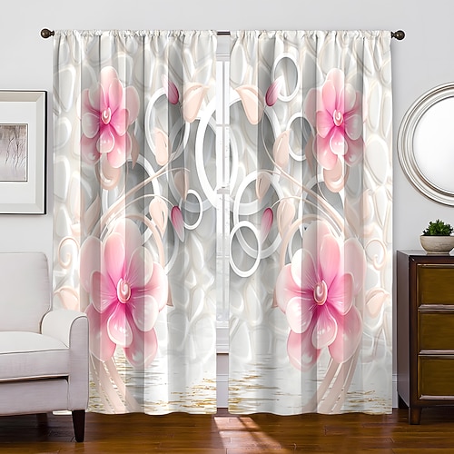 2 Paneele goldener Rosen-Vorhang, Verdunkelungsvorhang für Wohnzimmer, Schlafzimmer, Küche, Fensterbehandlungen, wärmeisolierte Raumverdunkelung Image