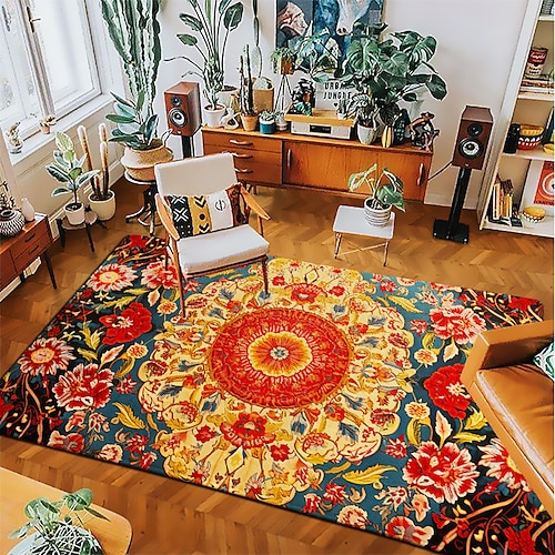 Mandala-Bohemien-Teppich, Wohnzimmerteppich, Küchenmatte, rutschfeste, ölbeständige Bodenmatte, Teppich für drinnen und draußen, Schlafzimmer-Dekoration, Badezimmermatte, Eingangsteppich, Fußmatte Image