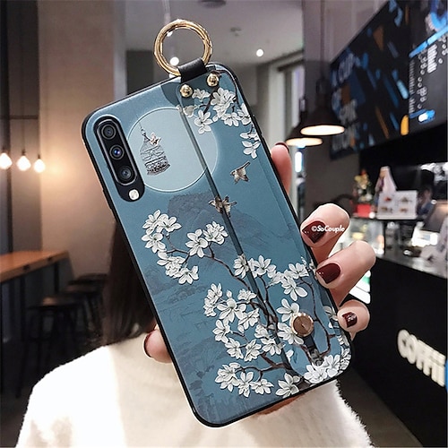 Handy Hülle Handyhüllen Für Samsung Galaxy S25 S24 S23 S22 S21 FE S21 Ultra Plus A14 A34 A54 A53 Rückseite Mode Mit Handgelenkschlaufe Ständer Blume TPU Image