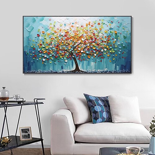 handgemalte Landschaft mit Struktur, Boho-Kunstgemälde, handgemaltes korlorfarbenes Baumgemälde, Kunstwerk, zeitgenössische Kunst, personalisiertes Geschenk, abstraktes, farbenfrohes Turmbaumgemälde, Image