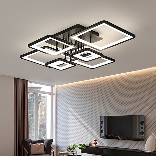 Moderne, mehrschichtige LED-Deckenleuchte, per App dimmbar, flache Montage, schwarze, quadratische Deckenleuchte, geeignet für Schlafzimmer, Wohnzimmer, Esszimmer, 110 V AC, 220 V AC Image