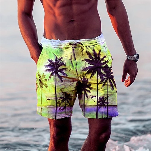 Herren Kokospalme Grafikdrucke Badehosen Badeshorts Boardshorts Mittlere Taille Hawaiianisch Boho Lässig Täglich Strand Kordelzug mit Mesh-Futter Elastischer Bund Designer Bekleidung Image
