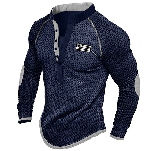 Herren T Shirt Waffel-Henley-Hemd Henley Shirt T-Shirt langarmshirt Farbblock Henley Strasse Urlaub Langarm Patchwork Bekleidung Modisch Designer Basic Image