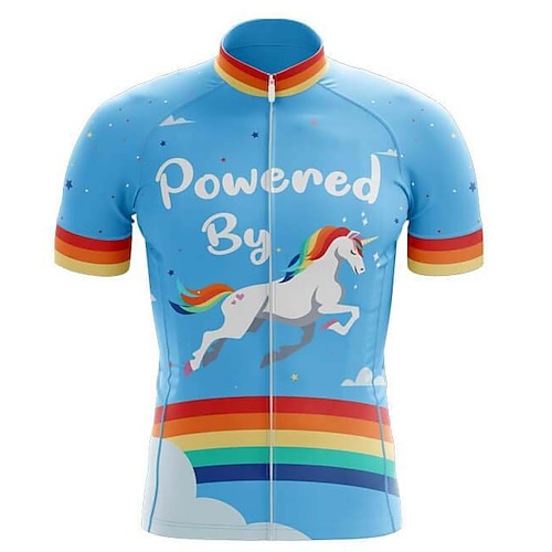 Herren Radtrikot Regenbogen Einhorn Lustig Kurzarm Fahhrad Trikot Oberteil mit 3 Gesäßtaschen Mountainbike MTB Straßenradsport Schnelltrocknend Weich Reflektierende Streifen Rückentasche Sport Image