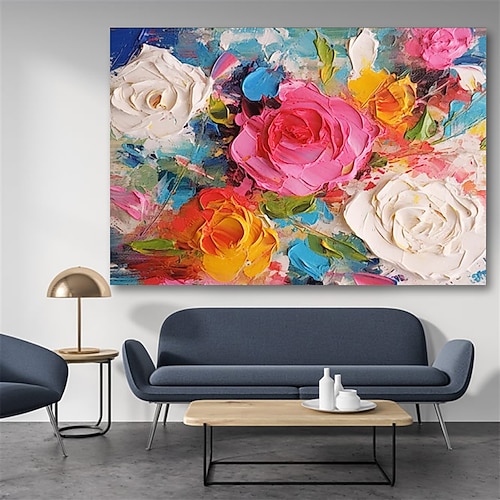 Ölgemälde 100 % handgefertigt, handgemalte Wandkunst auf Leinwand, abstrakt, bunt, Vintage, floral, botanisch, modern, Heimdekoration, Dekoration, gerollte Leinwand, kein Rahmen, ungedehnt Image