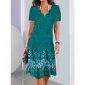 Damen Mini Kleid Petite Kleid Sommerkleid A-Linien Kleid Sommerkleid Mode Streetwear Modern Outdoor Urlaub Alltag Lockerer Sitz Floral Kurze Ärmel Herzform Silber Blau Dunkelgrün Fuchsia