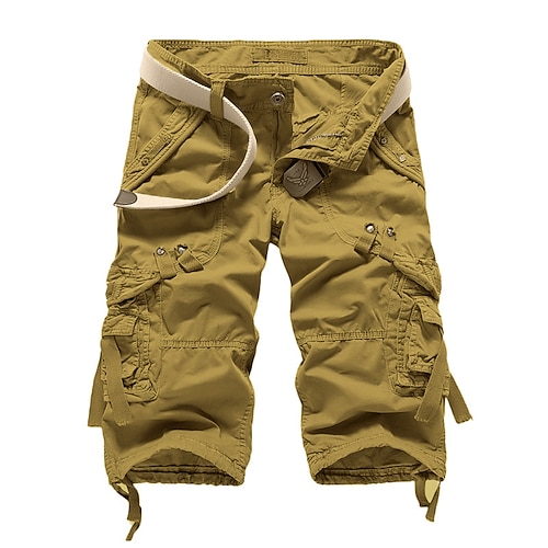 Herren Cargo-Shorts Caprihose Knielange Shorts Wander-Shorts Mehrere Taschen Einfach Wadenlang Täglich Basic Große Größen Wein Armeegrün Image