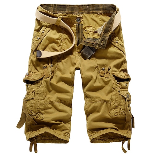 Herren Cargo-Shorts Caprihose Shorts Wander-Shorts Bein Kordelzug 6 Taschen Einfach Komfort Outdoor Täglich Ausgehen Mode Streetwear Wein Armeegrün Image