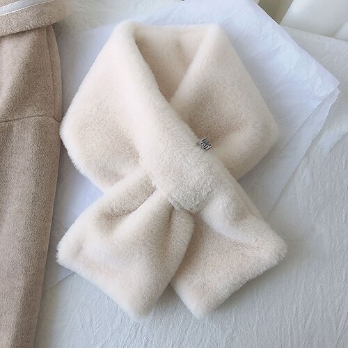 Frauen Winter warm verdicken Schals einfarbig Kunstpelz Plüsch Kreuzkragen Schal elegante warme Mode-Accessoires Image