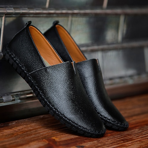 Herren-Slipper aus weißem Leder – atmungsaktive, lässige Mokassins mit Ziernähten für Sommer und Reisen Image