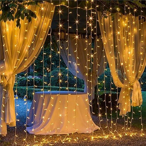 Elegante Hochzeitsempfangslichte LED Fenster Gardinen Lichterkette 3Mx3M-300 LEDs Hochzeitsfeier Wohn-Garten Schlafzimmer Außen Innen Wanddekorationen Image