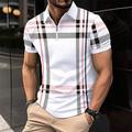 Männlich Poloshirt Strickpolo Casual Verabredung Kargen Kurze Ärmel Modisch Kariert / Gestreift / Chevron Print Gestrickt Sommer Dry-Fit Schwarz Weiß Rote Marineblau Braun Poloshirt