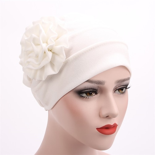 Damenhüte Frühling Sommer einfarbig Blumen Beanie Hut Muslim Stretch Turban Hut Mütze Haarausfall Kopfbedeckung Hijab Mütze Image