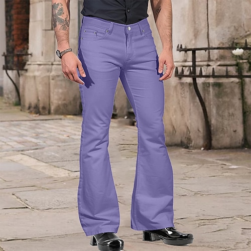 Herren Schlaghosen Schlaghose Freizeithose Knöpfe Leicht Einfach Komfort Atmungsaktiv Lässig Ferien Disco-Lichter Mode Klassicher Stil Schwarz Weiß Image