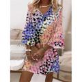 Damen Mini-Kleid Freizeitkleid Semi-Formal Kleid Petite Kleid Sommerkleid Streetwear Rüschensleeve Urlaub Straßen-Date Regular Fit Floral 3/4-Ärmel V-Ausschnitt Weiß Pink Blau Lila