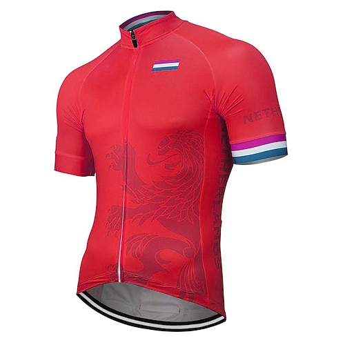 Herren Radtrikot Gemustert Holländer Nationalflagge Kurzarm Fahhrad Trikot Oberteil mit 3 Gesäßtaschen Mountainbike MTB Straßenradsport UV-beständig Schnelltrocknend Reflektierende Streifen Image
