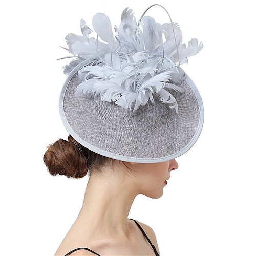 Fascinatoren Sinamay Formal Kentucky Derby Pferderennen Damentag Cocktail Elegant Brautkleidung Mit Feder Kopfschmuck Kopfbedeckung Image