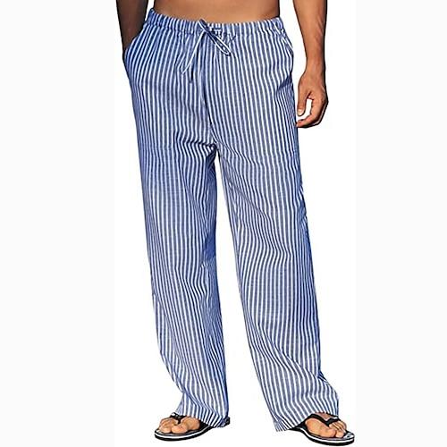 Herren Hose Hosen Sommerhosen Strandhose Kordelzug Elastische Taille Gerade geschnitten Streifen Komfort Casual Täglich Festtage Strassenmode Designer Schwarz Purpur