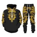 Herren Trainingsanzug Hoodies Set Schwarz Braun Schwarz Gold Braun Braun 2 Mit Kapuze Graphic Blumen 2 teilig Bedruckt Sport Natur Casual Sport 3D-Druck Strassenmode Designer Basic Frühling Herbst