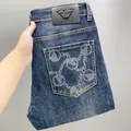 New Fashion Brand Light Luxury Fashion Printed Jeans uomo Straight Slim Stretch High-End Fashion